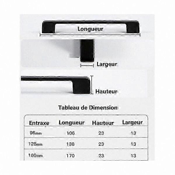 Møbelgreb i aluminiumslegering, 10-pak, 160 mm hulafstand, letmonterede skabsgreb