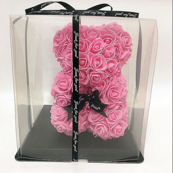 25 cm Rose Flower Bear Handgjord Flower Bear Baby Transparent presentförpackning pink