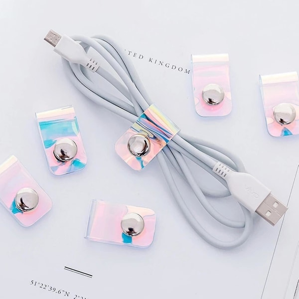 Kabelopptrekker for øretelefon Dataledning Lader Line Desktop Kabelholder Clips Desktop Ryddig kabeloppruller (20 deler, rosa)