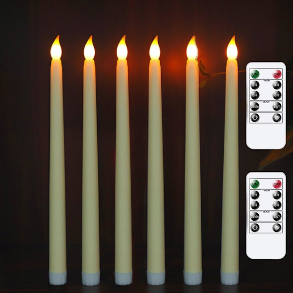 6 st LED flamlösa flimrande varmt ljus avsmalnande ljus med 2 fjärrkontroller för jul Thanksgiving Halloween hembröllopsdekoration