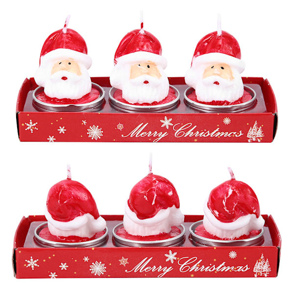 2 Esker Julenissen Hodeformede Lys Dekorativt Lysbord Party Ornament Juledekorasjon