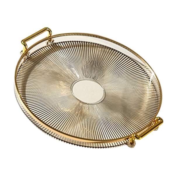 Rund serveringsbrett med håndtak Transparent rund serveringsbrett for allsidig bruk for brød Frukt Dessert Snacks Kjøkken Bad Amber Gull