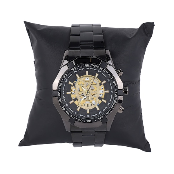 Man Fritid självlysande klocka Skull ihålig rostfritt stål Fashionabla tillbehör armbandsur svart guld