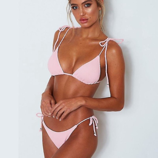 Strappy Push-up Bikinisett for Kvinner | Rosa Badetøy