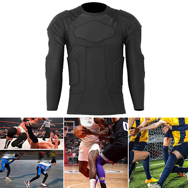 Tykke anti-kollision brystbeskyttelse Langærmet sportsdragt tights til fodbold Basketball skiløbstræning Beskyttelsesudstyr Sort (XL(anbefaler 75-85 kg))