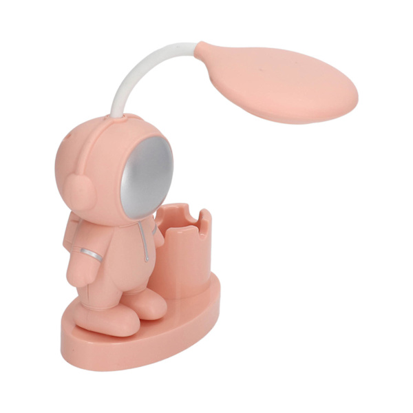 Lille skrivebordslampe Tegneserie Astronaut Form Genopladelig skrivebordslampe med penneholder Spids til sovesal i soveværelse Rosa