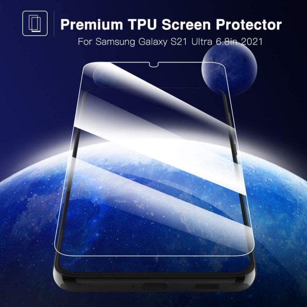 Skjermbeskyttelse Kompatibel med Samsung Galaxy S21 Ultra 6,8" 2021, [2-pack] beskyttelsesfilm, Ultra Clear TPU Smartphone Film Full deksel Bubblafri