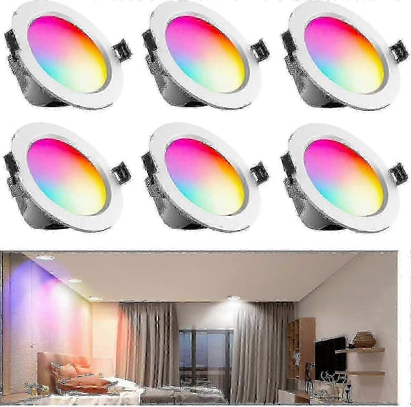 RGB+CCT Smart Downlight 6-pak 10W Bluetooth Dæmpbar IP44 med 70 mm udskæring