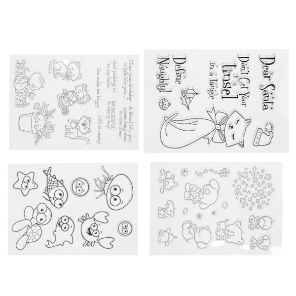 4 Ark Dyre Silikonstempel Klar Utsøkt Pregefolder for DIY Scrapbook Papirkort Fotoalbum