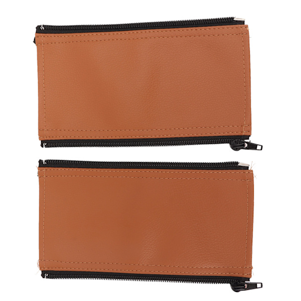 2 Pcs Stroller Handle Sleeve Zipper Cleanable Soft Comfortable Elastic Stroller PU Leather Cover Brown