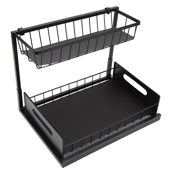 L-formet under vask Organizer 2-etasjers bæreevne 50lbs Multi Bruk Skyv ut skap Organizer for kjøkken Bad Svart