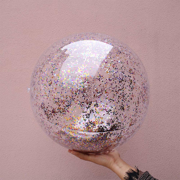 Glitter Strandbold Oppustelig Klar 12in PVC Nem installation Paljetter Konfettibold til Party Pool Hjem Udendørs