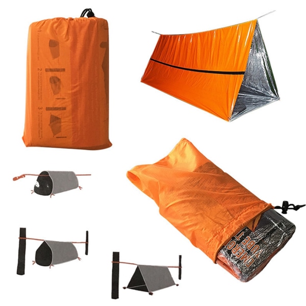 Oranssi uudelleenkäytettävä hätämakuupussi, lämpötiivis, vedenpitävä selviytymispussi retkeilyyn ja telttailuun