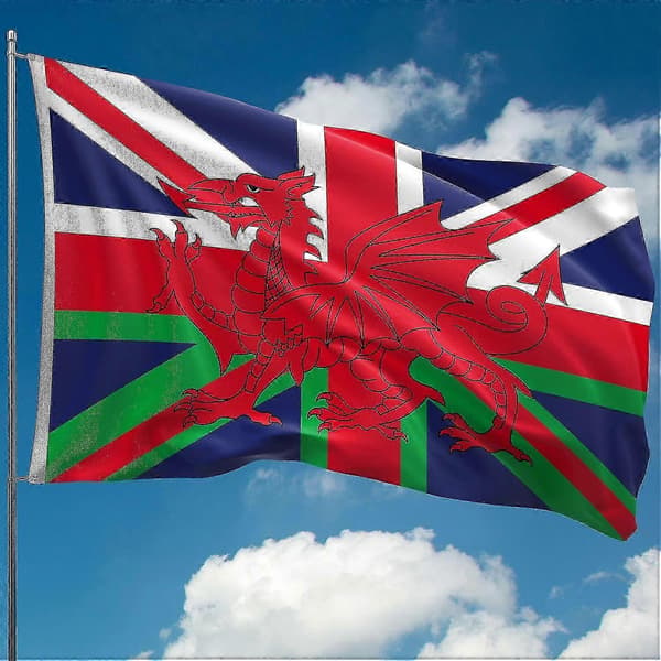 Walisisk flagg med Union Jack Wales flagg Wales drage polyester dobbel søm 2 maljer modus 84 2025