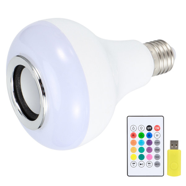 12W E26 RGB Trådlös högtalare med kullampa med färgskiftande kula med U Disk 24-knapps fjärrkontroll