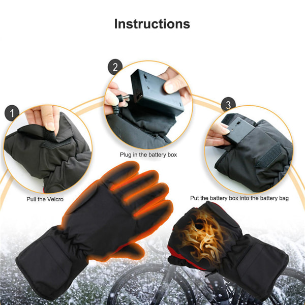 Uppvärmda handskar, vinter elvärme termiska handskar för utomhuscamping vandring Jaktvärmare Black