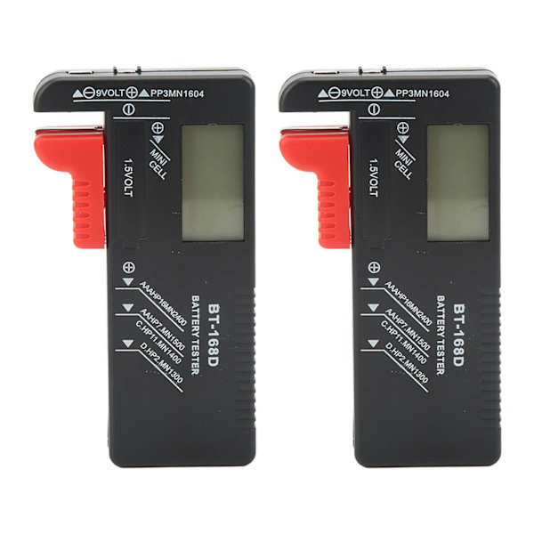 2 stk Batteritest Kapacitetsmåler Digital Display Værktøj til AA AAA 9V 1,5V
