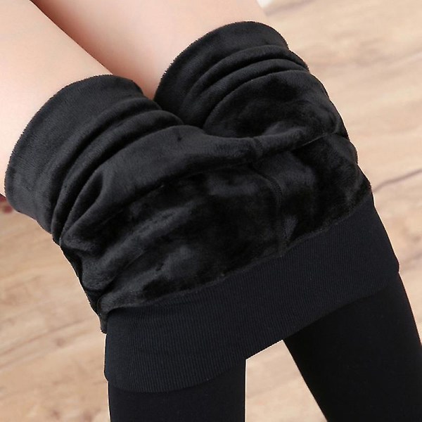 Varm fleece strømpebukser kvinder bløde leggings fleece forede bukser leggings tykke yogabukser Black