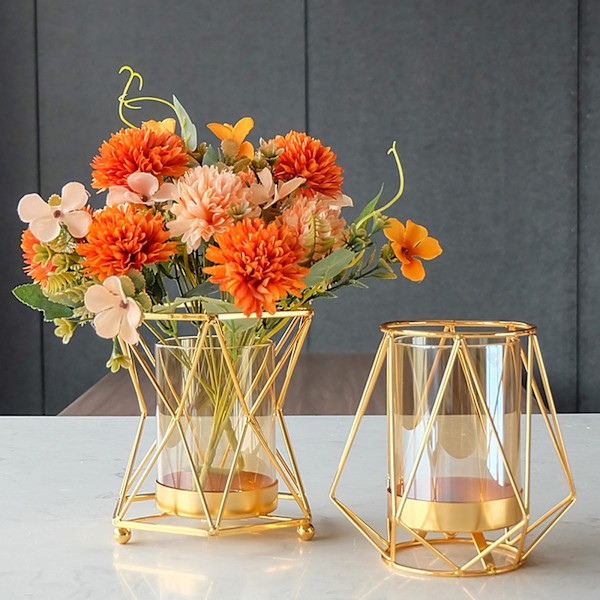 16x14cm Vas Guld Dekorativ Klart Glas Robust Blomstervas För Bröllop Arty