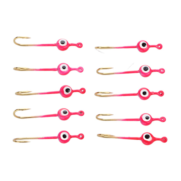 10 st Heads Fiskedrag Jiggar Rosa Högkolstål Vinter Is Fiskkrok Jig för fisk