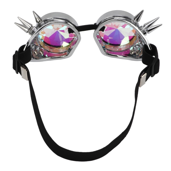 Steampunk Goggles Retro PC ABS med elastiskt band Kalejdoskop Rave Glasögon för Party Gloss Silver