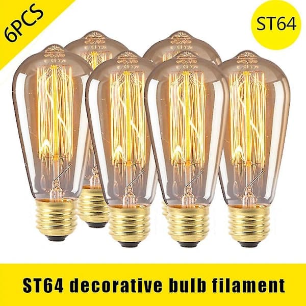 6 kpl. Vintage Retro ST64 E27 Edison-lamput 40W hehkulamppu