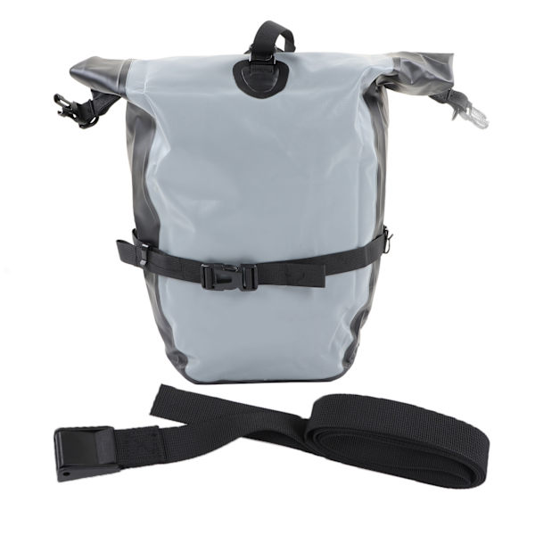 Cykelstativtaske Grå cykeltaske Vandtæt 500D PVC Stor kapacitet Hurtigspændelås Design Slidstærke cykelbagtasker 25L Kapacitet