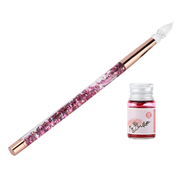 Glas Pen Holdbar Smuk Bærbar Elegant Stil Blæk Skrivning Dekorativ Kalligrafi Sæt til Hjemmet Skole Glas Tip Pink