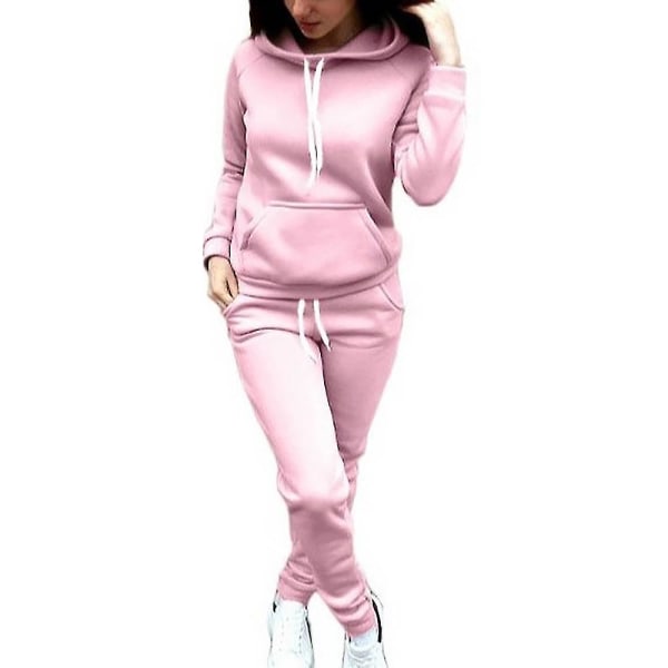 Dame 2-delt træningsdragt Sweatsuits Sæt Hættetrøjer Sweatshirts og jogging joggingbukser jakkesæt pink M