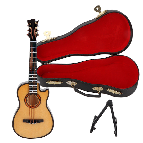 Miniatyr Gitarr Modell Trä Mini Musikinstrument Gitarr Replika med Ställ OrnamentM