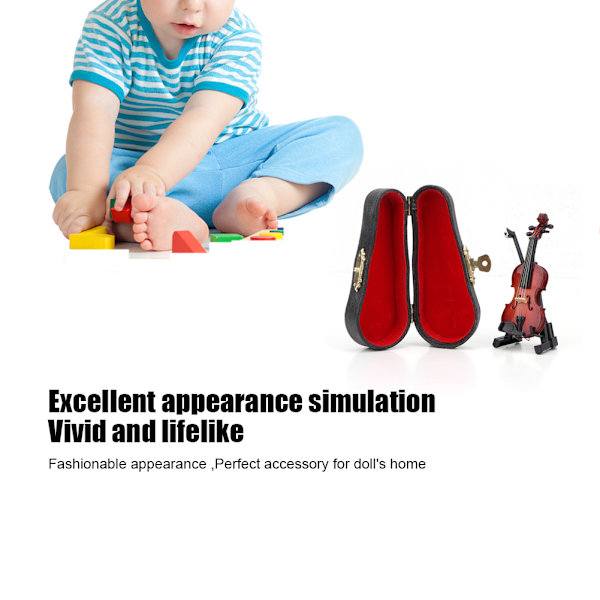 1:12 Miniature træinstrument violinmodel med kasse-simuleringstilbehør til dukkehus
