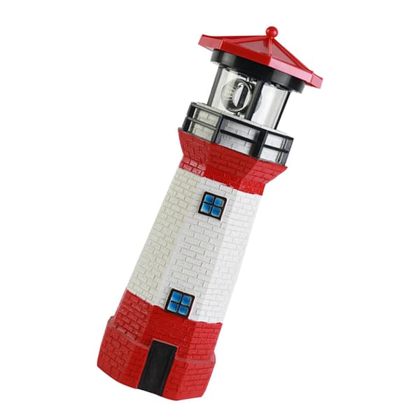 Solar Lighthouse Eco-Friendly Energy-Saving Solar Lighthouse with Rotating Lighthouse for Garden Decor Red