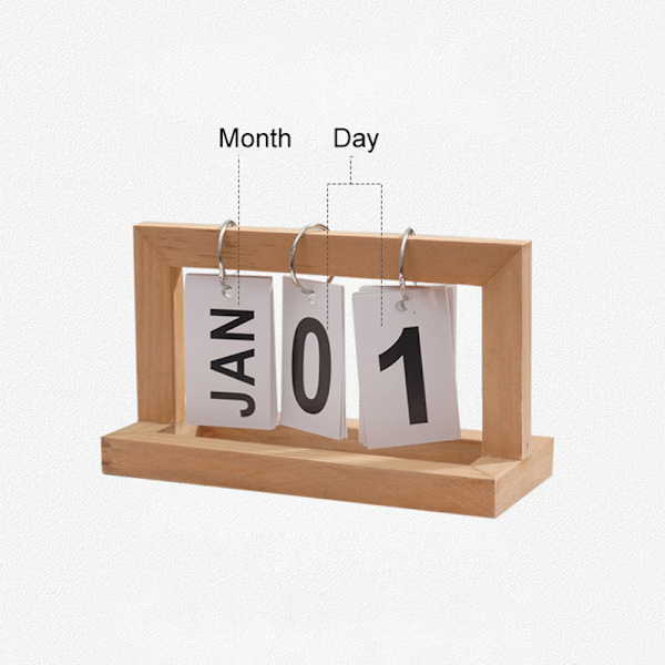 Skrivbordskalender i trä Blädderblock Sida Vändning av kalender Återanvändbar Hemkalenderprydnad Träfärg