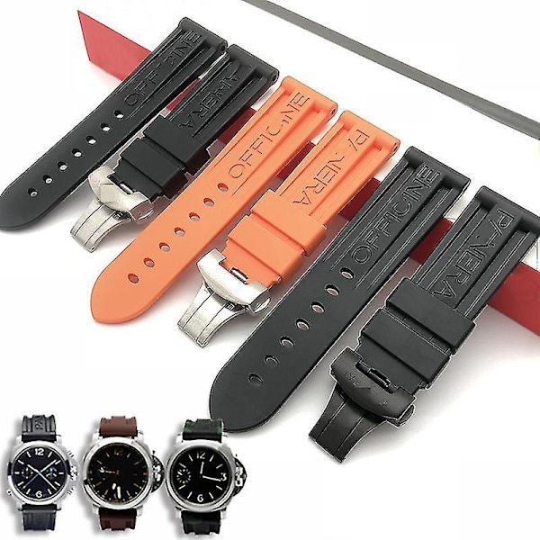 Perhoslukko Silikonikumi Kellon Ranneke Vaihto Panerai Kellon Rannekkeelle 24mm Musta