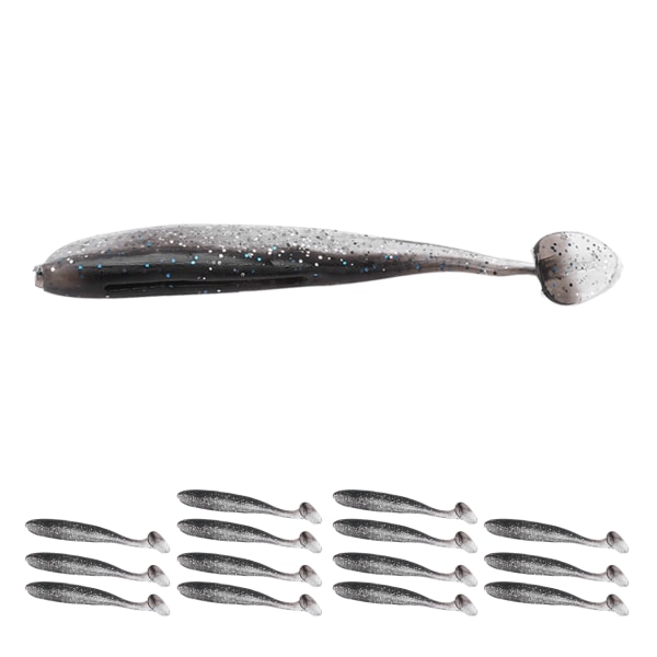 15 st tvåfärgade T-svans mjuka fiskedrag i silikon, konstgjort mjukt bete, fiskeredskap för sötvatten och saltvatten, FÄRG:E