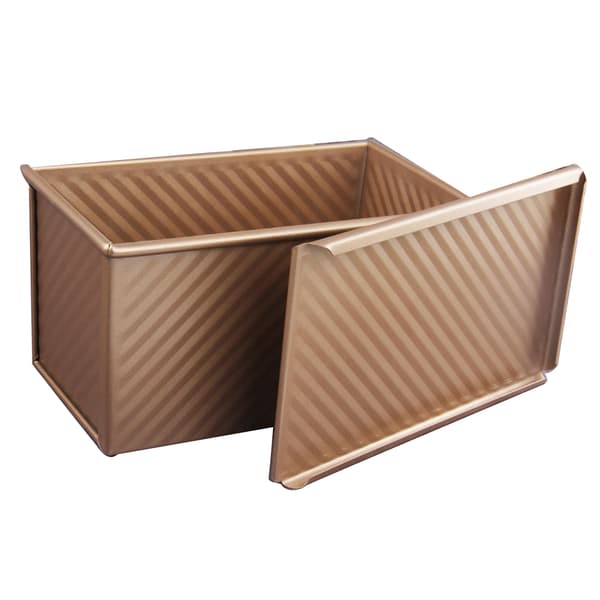 Baking Pan Bread Pan with Lid Nonstick Quick Release Coating Carbon Steel Ripple Rectangle Toast Box Bread Pan Gold