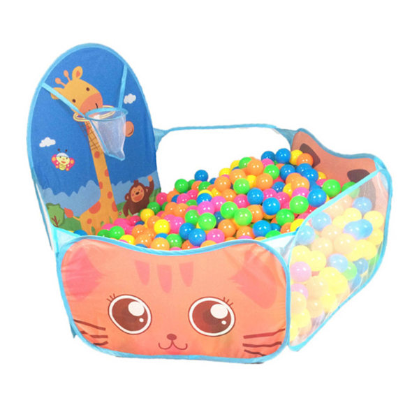 Barn Ball Pit Vikbar tecknad Giraffe Baby Play Pool tält med basketbåge för flickor Pojkar Blå