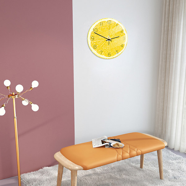 Unique Fashionable Lemon Fruit Pattern Acrylic Home Office Hanging Clock Wall Decor