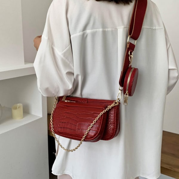 3 i 1 crossbody axelväska för kvinnor Slitstark bärbar reptålig PU-läder underarmsväska Multi Pochette