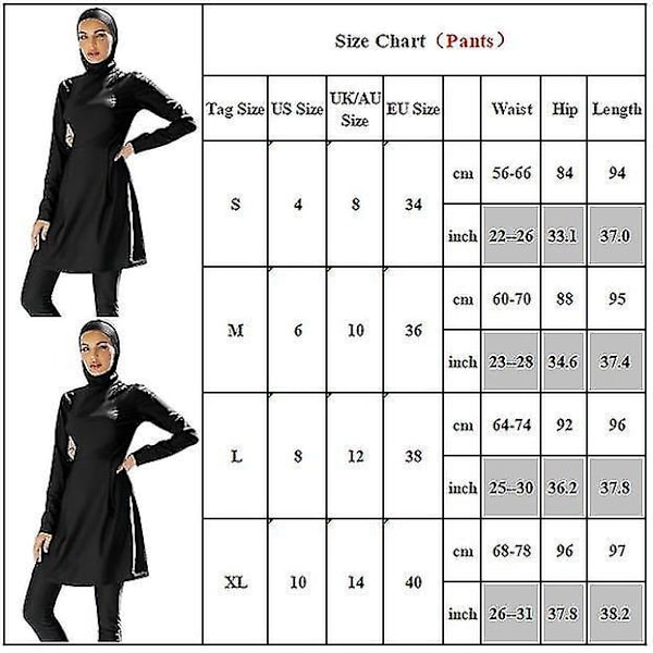 Svart Burkini - Helkroppsdress för simning - XL
