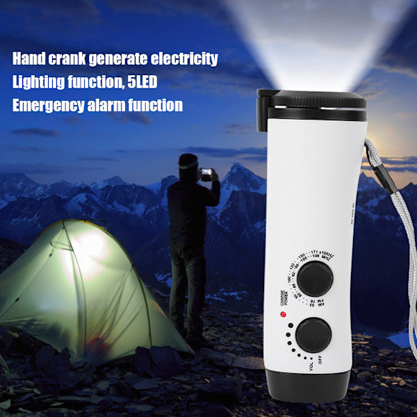Plast Utomhus Handvev Multifunktions ficklampa Radio Emergency LED Torch Mobiltelefon ChargingWhite