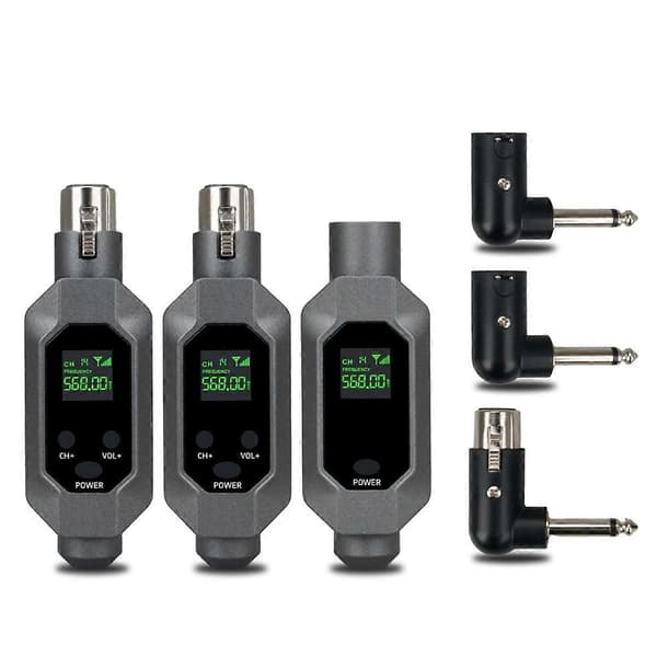Trådløs mikrofonsender og mottaker koblet til XLR trådløst mikrofonsystem for dynamisk 48v kondensatormikrofon, B Black