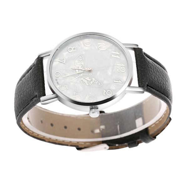 Moderigtigt PU-læderarmbånd Kvartsur Dame Kvinde Analogt Armbåndsur Sort