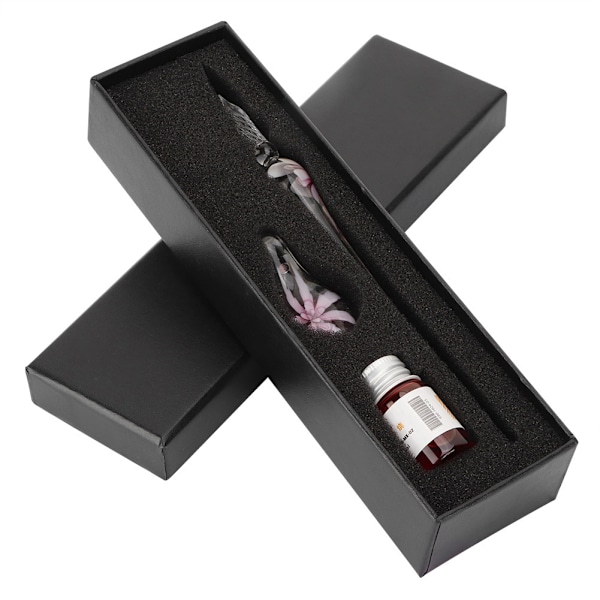Retro-kristalli Elegant Kukka Lasinen Dip-kynä Signature Ink Reservoarikynä Mustepullonpidikkeellä Vaaleanpunainen
