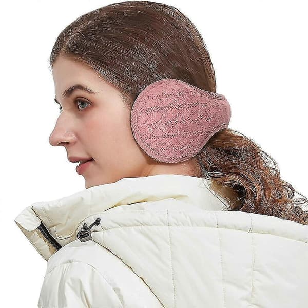 Varma stickade öronvärmare Vikbara Öronmuffar Vinteröronmuffar Unisex Pink