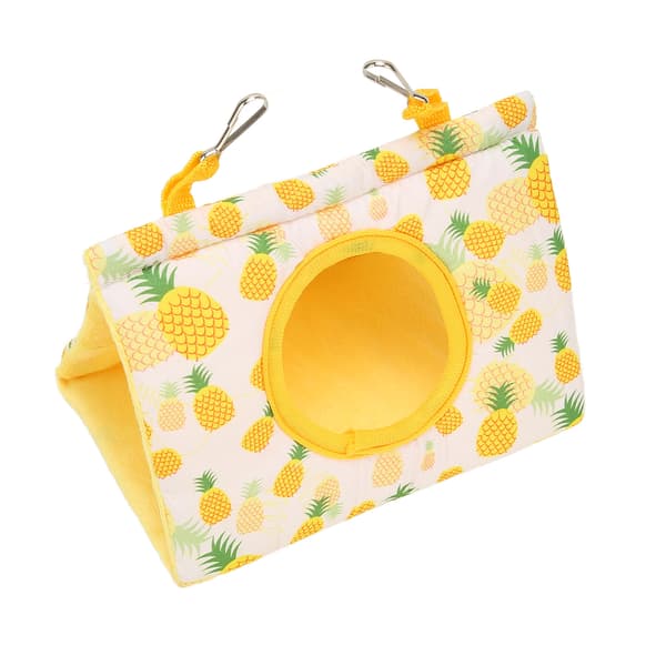 Parrot Hammock Triangle Polyester Yellow Pineapple Pattern Bird Nest Bed with Hole and 2 Hooks for Four Seasons S Yellow Pineapple