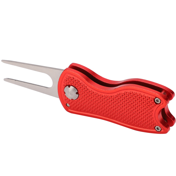 Golf Green Fork Rostfritt stål hopfällbart Golf Divot reparationsverktyg med knapp MagneticRed