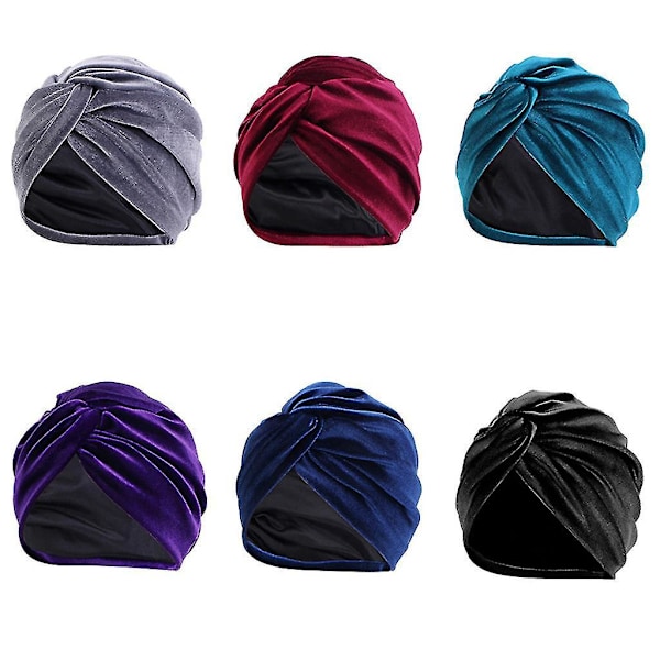 Blå turban i siden och satin för nattsömn