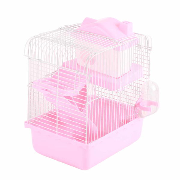 2-vånings hamsterbur Stort utrymme Högt chassi Design Hamster Habitatbur för husdjurshamster Smådjur Rosa