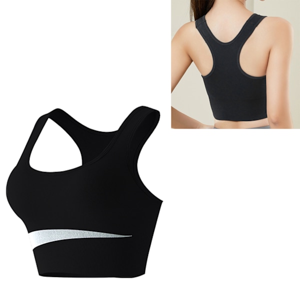 Sport-BH Nylon Andas Hudvänlig U-formad stålring Free Running Gym Atletisk BH för kvinnor Svart M